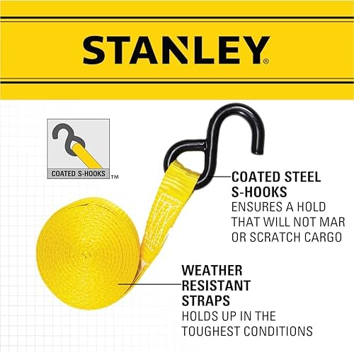 Stanley S1006 Black/Yellow 1" x 14' Ratchet Tie Down Straps - Image 5