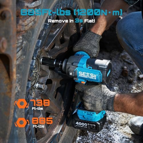 Seesii Upgraded Cordless Impact Wrench 885Ft-lbs: 1/2" Impact Gun - Image 2