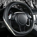 CAR PASS Bling Diamond Black Leather Steering Wheel Cover, Studded Crystal by CARPASS