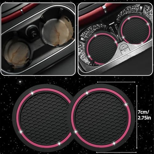NBTEPEM 6 PCS Bling Pink Car Accessories Set, Leather Pink Steering Wheel - Image 7