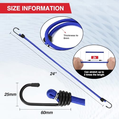 WORKPRO 24" Bungee Cords with Hooks, 4 Pack Heavy Duty Outdoor Bungee Strap - Image 2