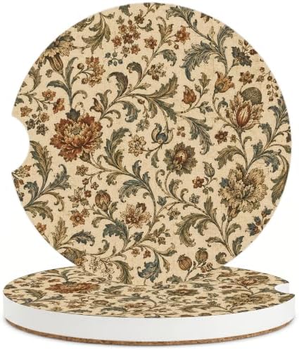 Vintage Floral Car Coasters for Cup Holders, Absorbent Coaster for Women by CRASHOT