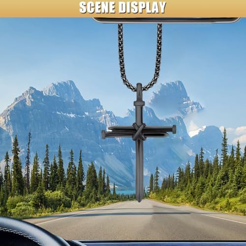 Nail Cross Pendant for Car Rearview Mirror, 3 Nails Metal Cross Car Rear View - Image 5