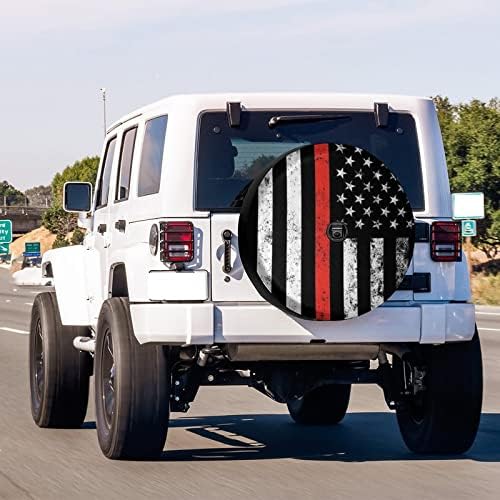 USA Patriotic Firefighter Thin Red Line Flag Spare Tire Cover - Image 2
