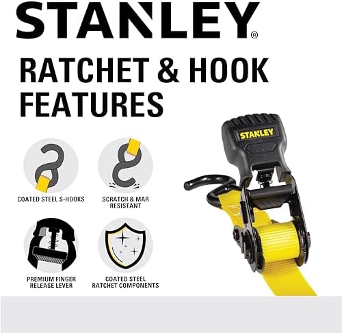 STANLEY 1" x 10' x 1, 500 lbs Light-Duty Ratchet Straps - Image 5