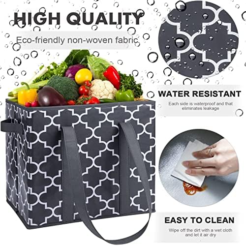 Reusable Grocery Bags 6Pack Foldable Washable Large Storage Bins, Dark Grey - Image 4