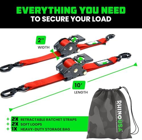 Rhino USA Retractable Ratchet Straps - 2in x 10ft - Image 5