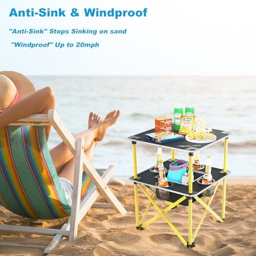 Folding Camping Table with 4 Cup Holders, Lightweight Portable Beach Outdoor - Image 4