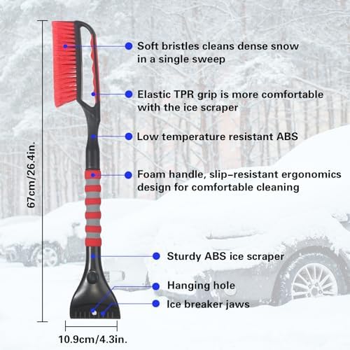 Snow Brush and Ice Scraper for Car Windshield, 26.4" Window Scraper Deicer for - Image 4