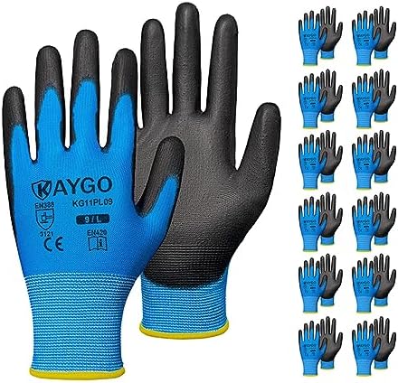 KAYGO Safety Work Gloves for Men Women, PU Coated Palm & Fingers by KAYGO