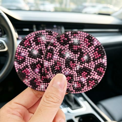 NBTEPEM 2pcs Bling Leopard Car Coasters, Non-Slip Cheetah Car Cup Holder Insert - Image 4