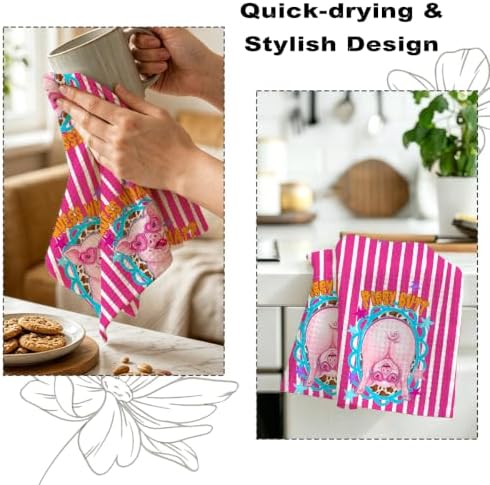 2 Pcs Funny Piggy Kitchen Towels, Soft Absorbent Waffle Hand Tea Towel - Image 6