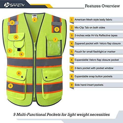 JKSafety Safety Vest for Men Women Reflective Hi Vis JK100 Yellow 4XL - Image 3
