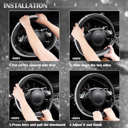 CAR PASS Bling Diamond Leather Steering Wheel Cover, - Image 5