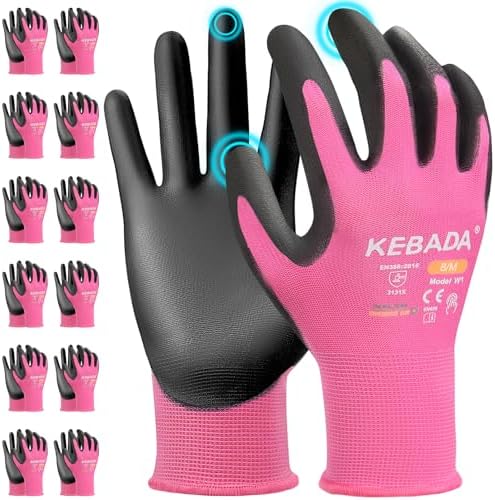 Kebada W1 Safety Work Gloves Women, Touchscreen, PU Coated, 12 Pairs by KEBADA