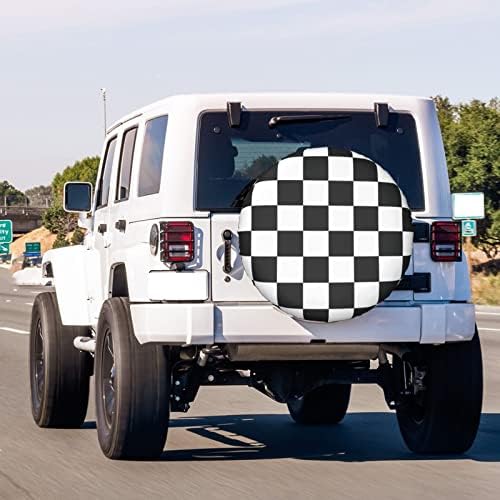Black and White Racing and Checkered Pattern Spare Tire Cover Dust-Proof Wheel - Image 3