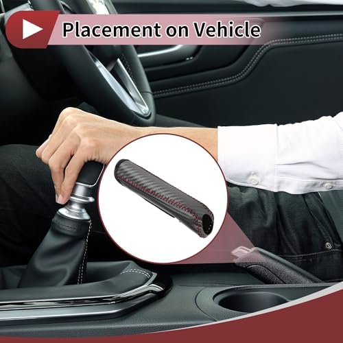 Car Handbrake Cover Leather Black Carbon Fiber Red Line 1 Pcs - Image 3