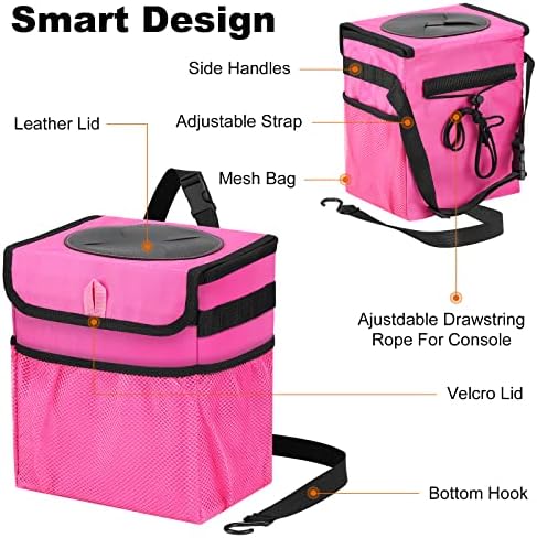 Car Trash Can Foldable Garbage Bin Leakproof 2.3 Gallons Car Trash Bag Pink - Image 3