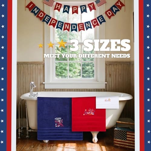 Peryiter 3 Pack 4th of July Decorative Bath Towel Set - Image 6
