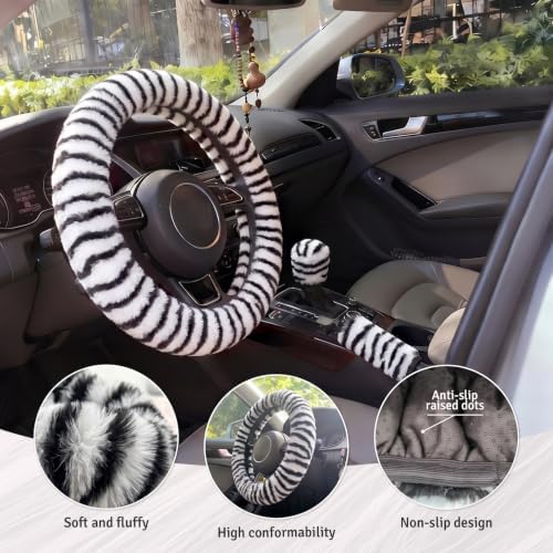 Fluffy Steering Wheel Cover 3PCS Set – Plush Fuzzy Fur Steering Wheel Cover - Image 3