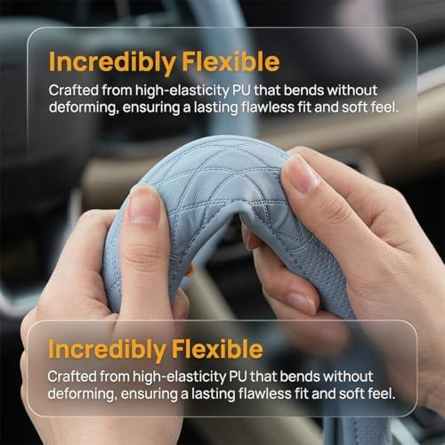 Zpana 14.5-15" Car Steering Wheel Cover, Breathable Soft Leather - Image 3