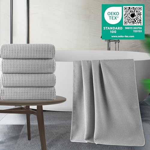 POLYTE 430 GSM Poly Blend Microfiber Quick Dry Waffle Bath Towel, 30x60 in - Image 2