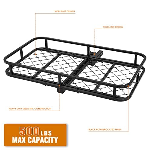 48" X 25.5" X 6" Carbon Steel Fold-Up Cargo Luggage Carrier Basket Fits 2" Tow - Image 4