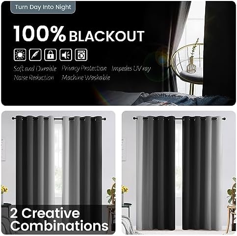 SimpleHome Ombre Black 100% Blackout Bedroom Curtains - Image 6