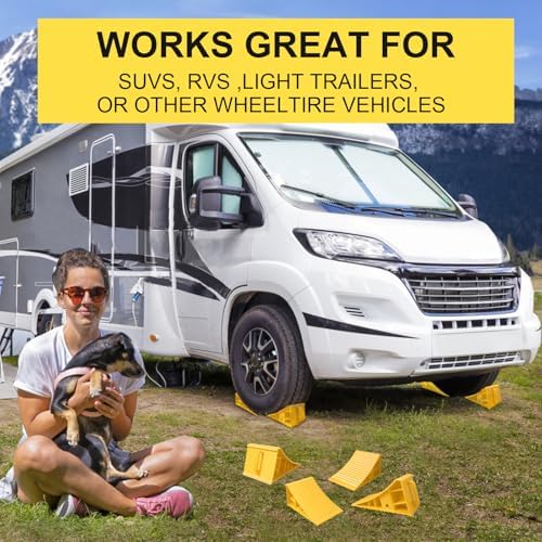 4Pack Wheel Chocks for RV Trailer Non Slip Heavy Duty Yellow - Image 5