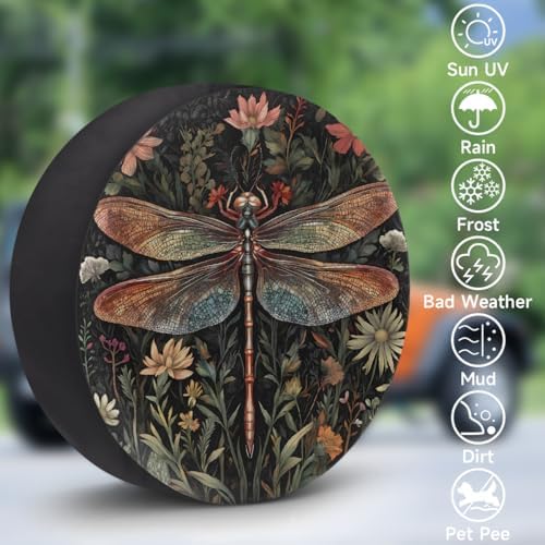 Spare Tire Cover for RV Trailer, Boho Dragonfly Flower Waterproof Sun Leather - Image 3