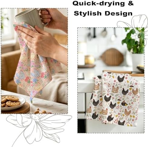 2 Pcs Cute Chicken Kitchen Towels, Floral Soft Absorbent Hand Tea Towel - Image 6