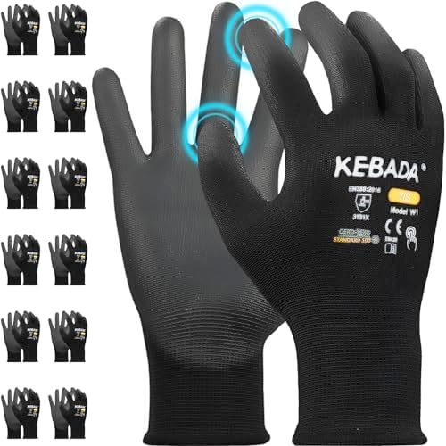 Kebada W1 Safety Work Gloves for Men & Women, Touchscreen, PU Coated by KEBADA