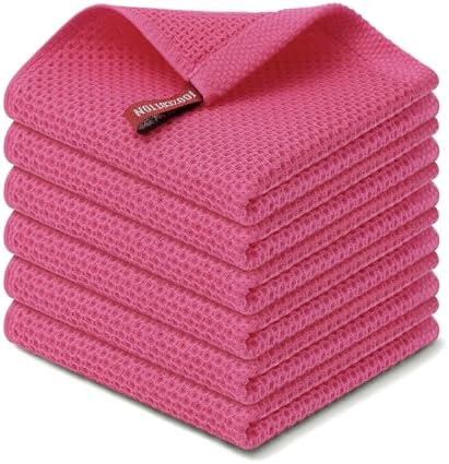 Kitinjoy 100% Cotton Waffle 6-Pack Kitchen Towels, Hot Pink by Kitinjoy