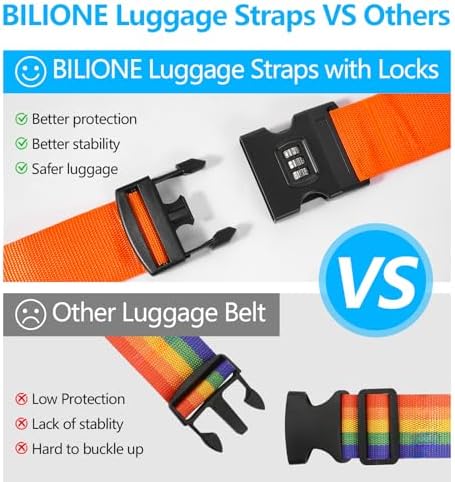 BILIONE 2 Pack Luggage Straps for Suitcase w/Password Lock & Tags - Image 3