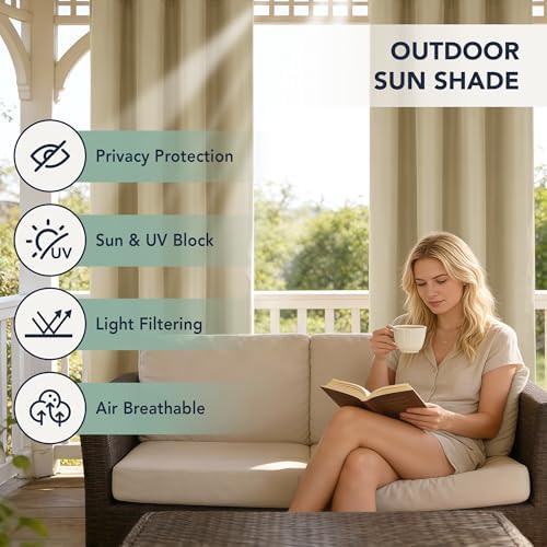 Outdoor Curtains for Patio Waterproof, 6 Drape Panels - Image 3