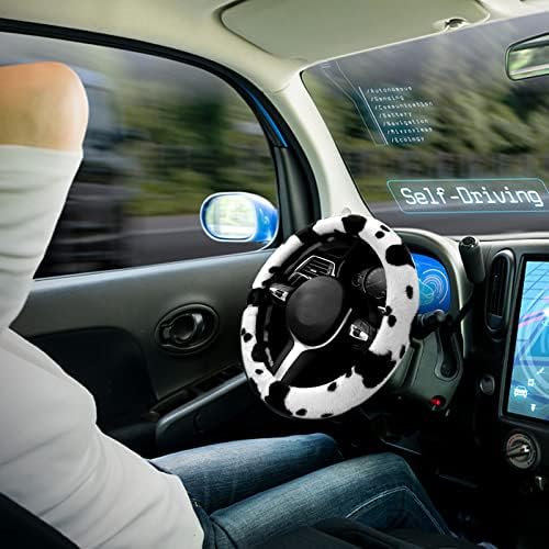 6PCS Set car Interior Aesthetic Accessories, Fluffy Cute Cows Steering Wheel - Image 2