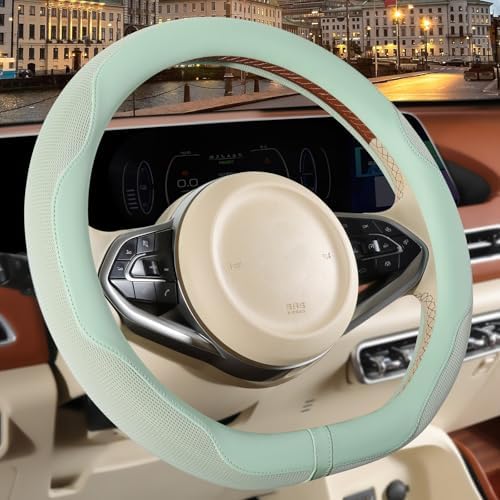 Nappa Leather Green D Shaped Steering Wheel Cover 14 inch - Image 2