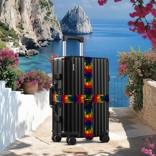 2 Pack Luggage Straps for Suitcases Adjustable Rainbow Puzzle Piece Design - Image 5