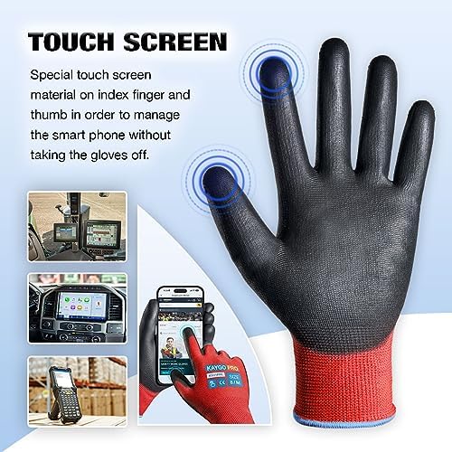 KAYGO Safety Work Gloves, PU Coated, 2-Finger Touchscreen - Image 2