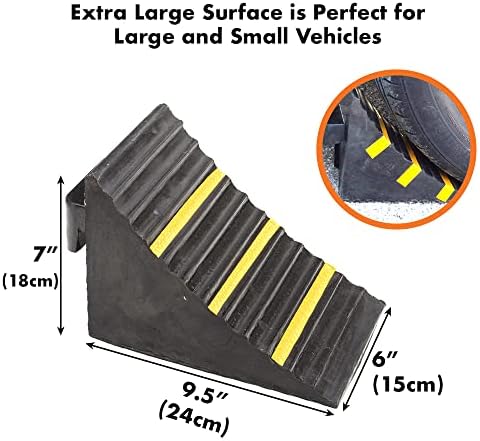 2 Pack Black Heavy Duty Extra Large Solid Rubber Wheel Chock - Image 3