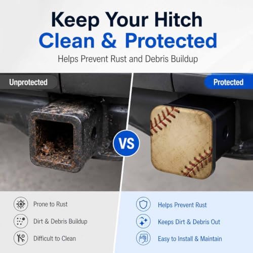 Trailer Hitch Covers Grunge Baseball, Heavy Duty 2 Inch Hitch Cover - Image 5