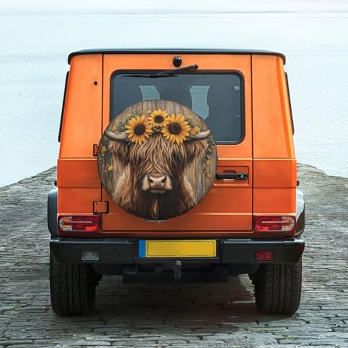 Spare Tire Cover for RV Camper, Highland Cow Sunflower Farmhouse Tire Cover - Image 3