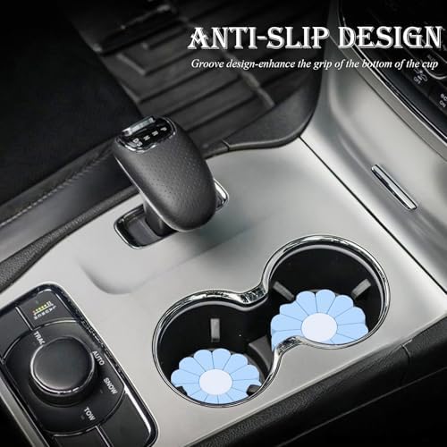 4-Pack Car Cup Holder Coaster Inserts, Daisy Shape, 2.75 Inch Non-Slip Silicone - Image 3