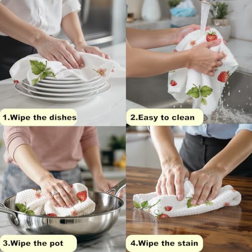 Blue Leaves 2 Pcs Artistic Strawberry Kitchen Towels Tea Towel - Image 5