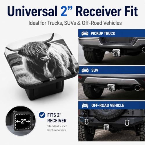 Hitch Cover Receiver Tube Hitch Plug Hairy Highland Cow, Tool-Free Install Tow - Image 4