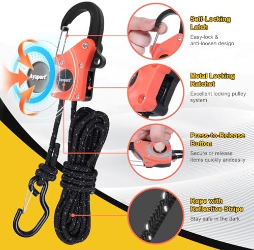Ayaport 1/4" Adjustable Rope Tie Down Ratchet 4Pack, 15FT Ratchet Rope - Image 5