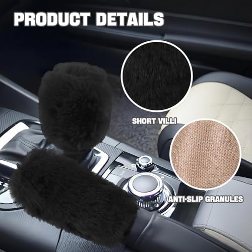 Hovom 2PCS Fluffy Car Gear Shift Knob Cover & Handbrake Cover - Image 3