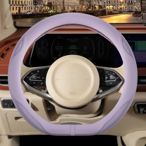 Nappa Leather Purple D Shaped Steering Wheel Cover 14 inch by Binsheo