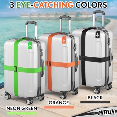 Luggage Straps - Neon Green, 2 Inches Wide, 4 Pack - Adjustable Nylon Belt - Image 3