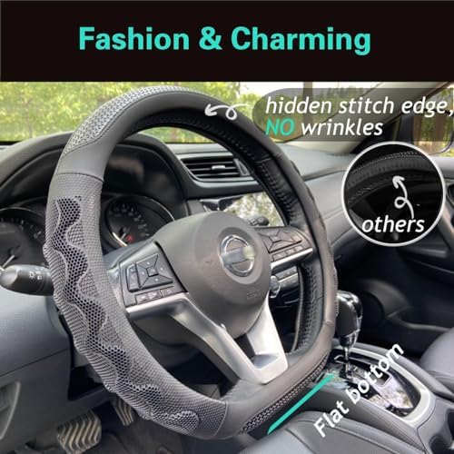 PINCTROT D Shaped Steering Wheel Cover Great Grip 14.5-15 Inch - Image 2